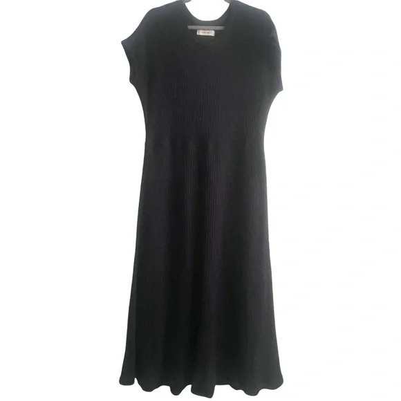 Everlane The Rib-Knit Cap-Sleeve Midi Dress Size L Black EUC - Picture 7 of 16